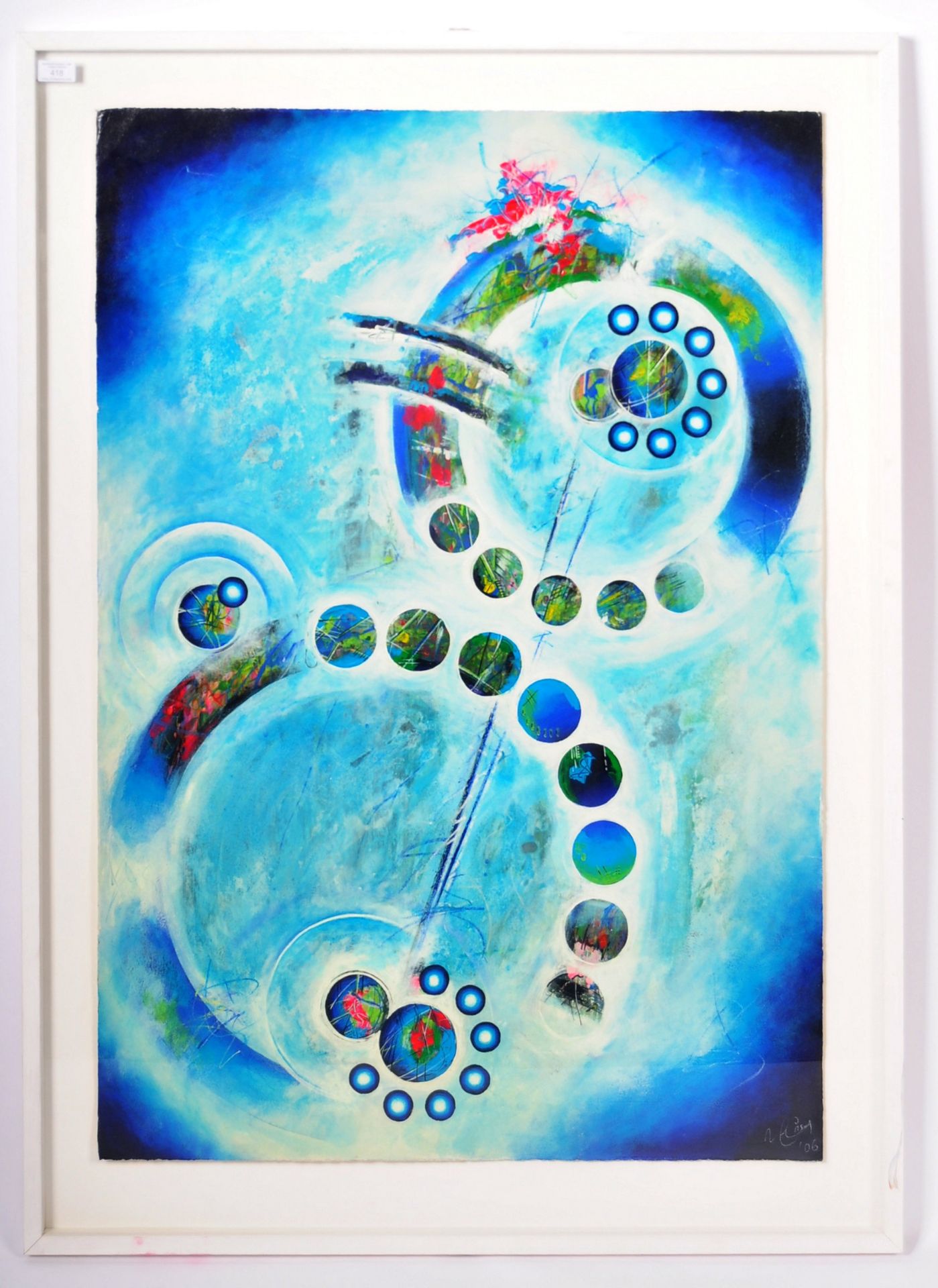 CONTEMPORARY MIXED MEDIA ABSTRACT ART PAINTING DEPICTING PLANETS