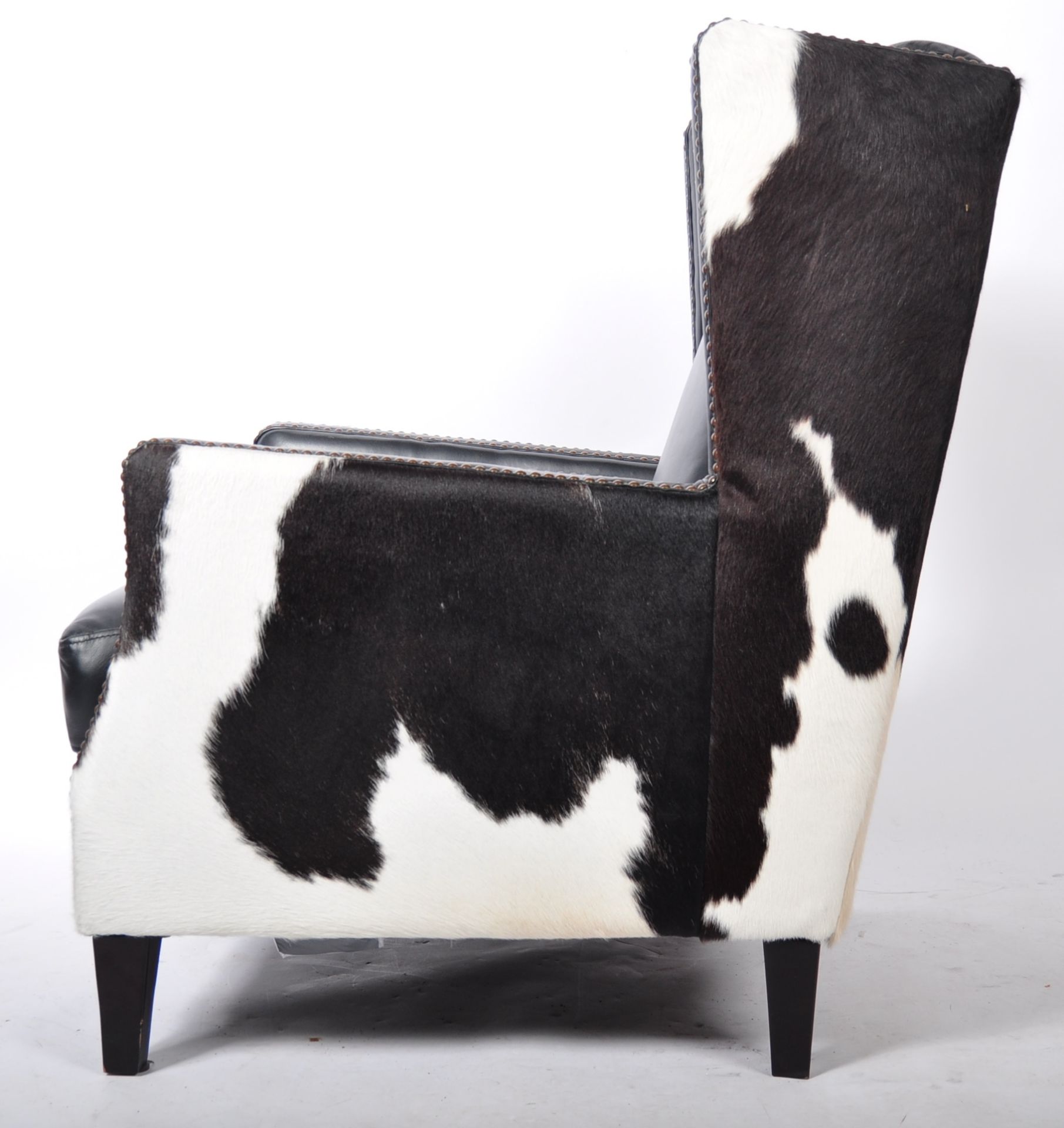 BLACK LEATHER AND COWHIDE UPHOLSTERED WINGBACK ARM - Image 5 of 6