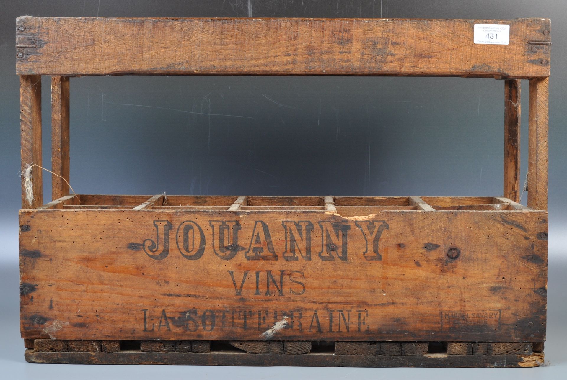 JOUANNY VINS FRENCH BOTTLE CRATE CARRIER OF PINE CONSTRUCTION