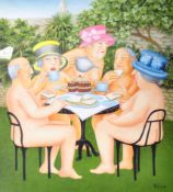 BERYL COOK SIGNED PRINT ENTITLED ' TEA IN THE GARDEN '
