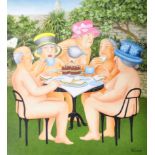 BERYL COOK SIGNED PRINT ENTITLED ' TEA IN THE GARDEN '