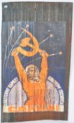 RUSSIAN SPACE RACE PROPAGANDA POSTER MOUNTED ONTO A METAL PANEL