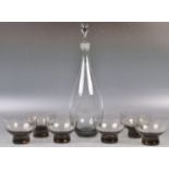 PER LUTKEN FOR HOLMEGAARD SET OF SIX SMOKEY DRINKING GLASSES AND DECANTER