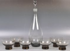 PER LUTKEN FOR HOLMEGAARD SET OF SIX SMOKEY DRINKING GLASSES AND DECANTER