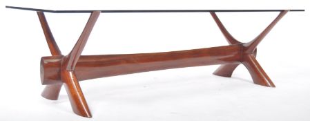 FANTASTIC MID CENTURY X-FRAME PROPELLER SMOKEY GLASS COFFEE TABLE