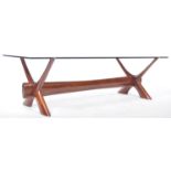 FANTASTIC MID CENTURY X-FRAME PROPELLER SMOKEY GLASS COFFEE TABLE