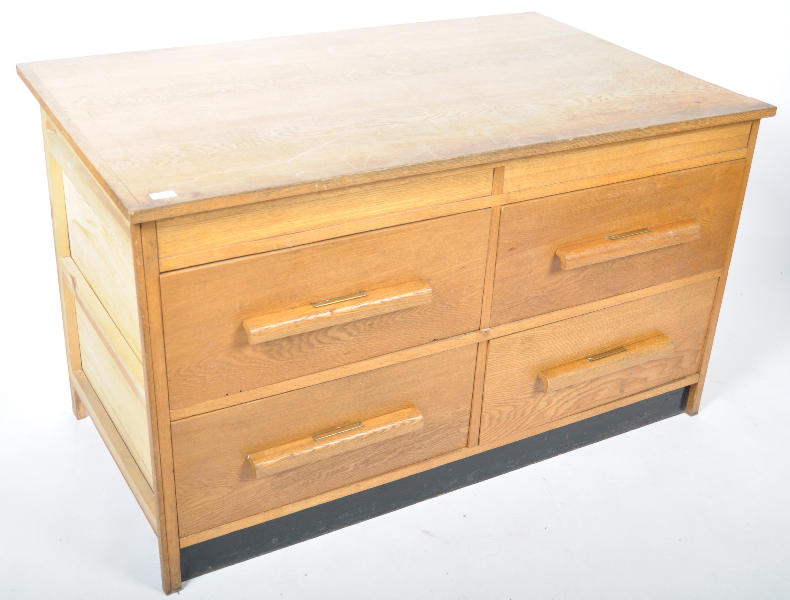 MID CENTURY GOLDEN OAK ARCHITECTS INDUSTRIAL PLAN CHEST OF DRAWERS - Image 2 of 5