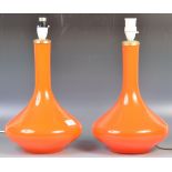 RARE PAIR OF BANG HOLMEGAARD ORANGE DANISH GLASS TABLE LAMPS