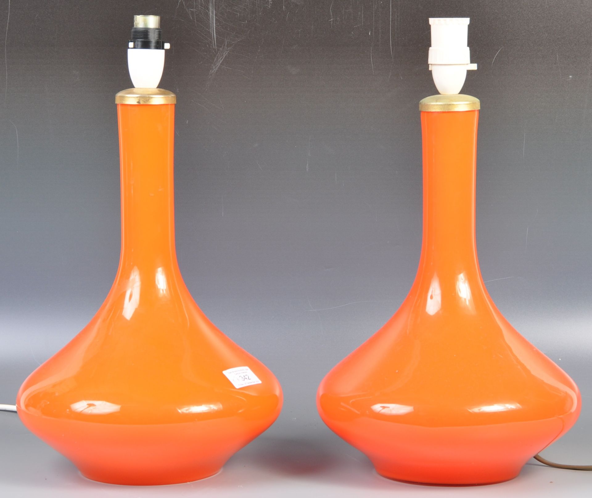 RARE PAIR OF BANG HOLMEGAARD ORANGE DANISH GLASS TABLE LAMPS