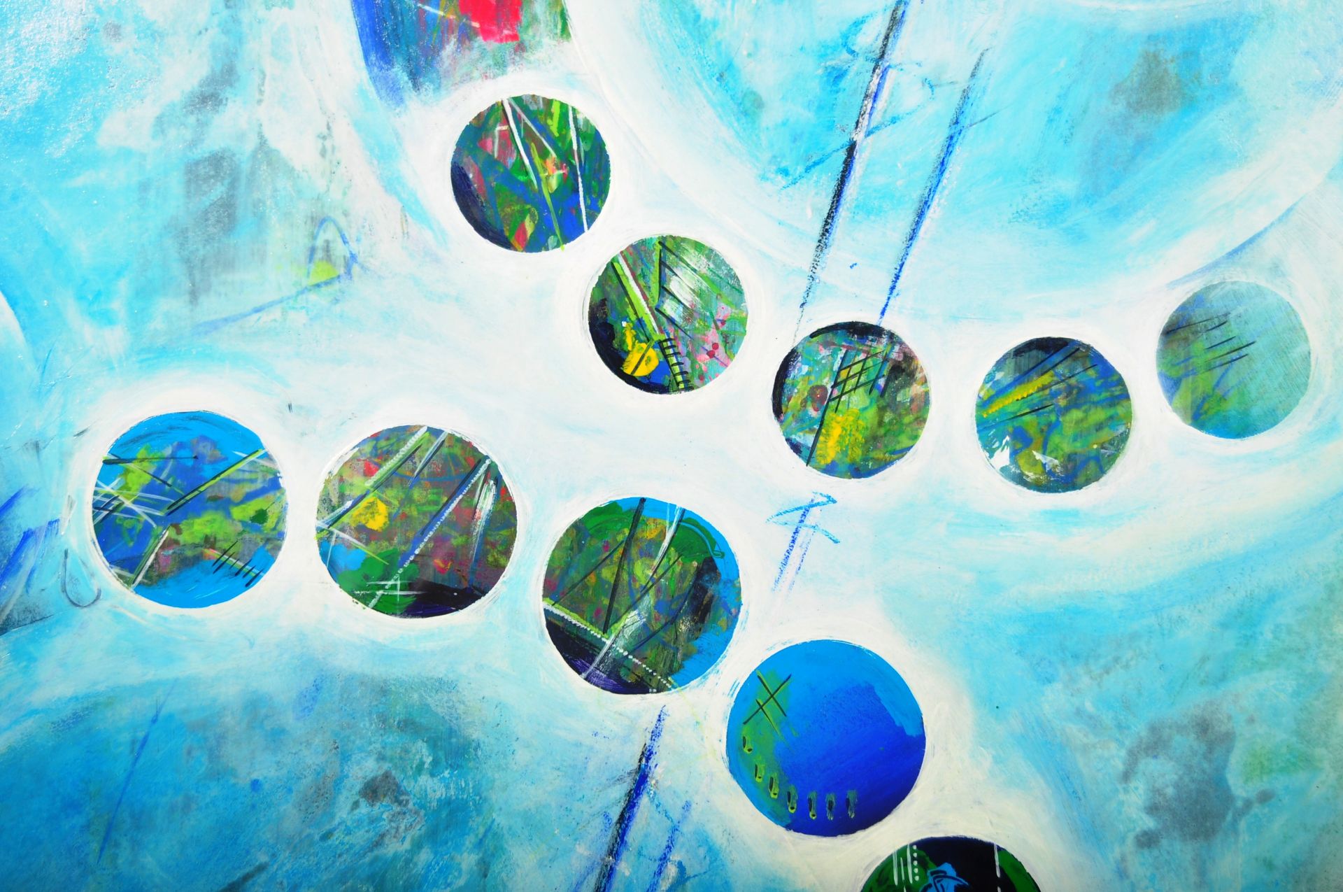 CONTEMPORARY MIXED MEDIA ABSTRACT ART PAINTING DEPICTING PLANETS - Image 4 of 5