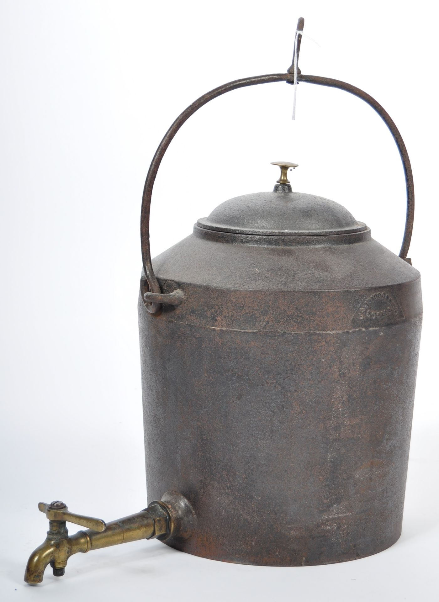 LATE VICTORIAN CAST IRON AND BRASS FIVE GALLON WATER BOILER