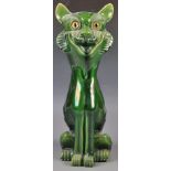 UNUSUAL 20TH CENTURY CERAMIC GREEN LUSTER GLAZED CAT
