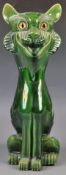 UNUSUAL 20TH CENTURY CERAMIC GREEN LUSTER GLAZED CAT