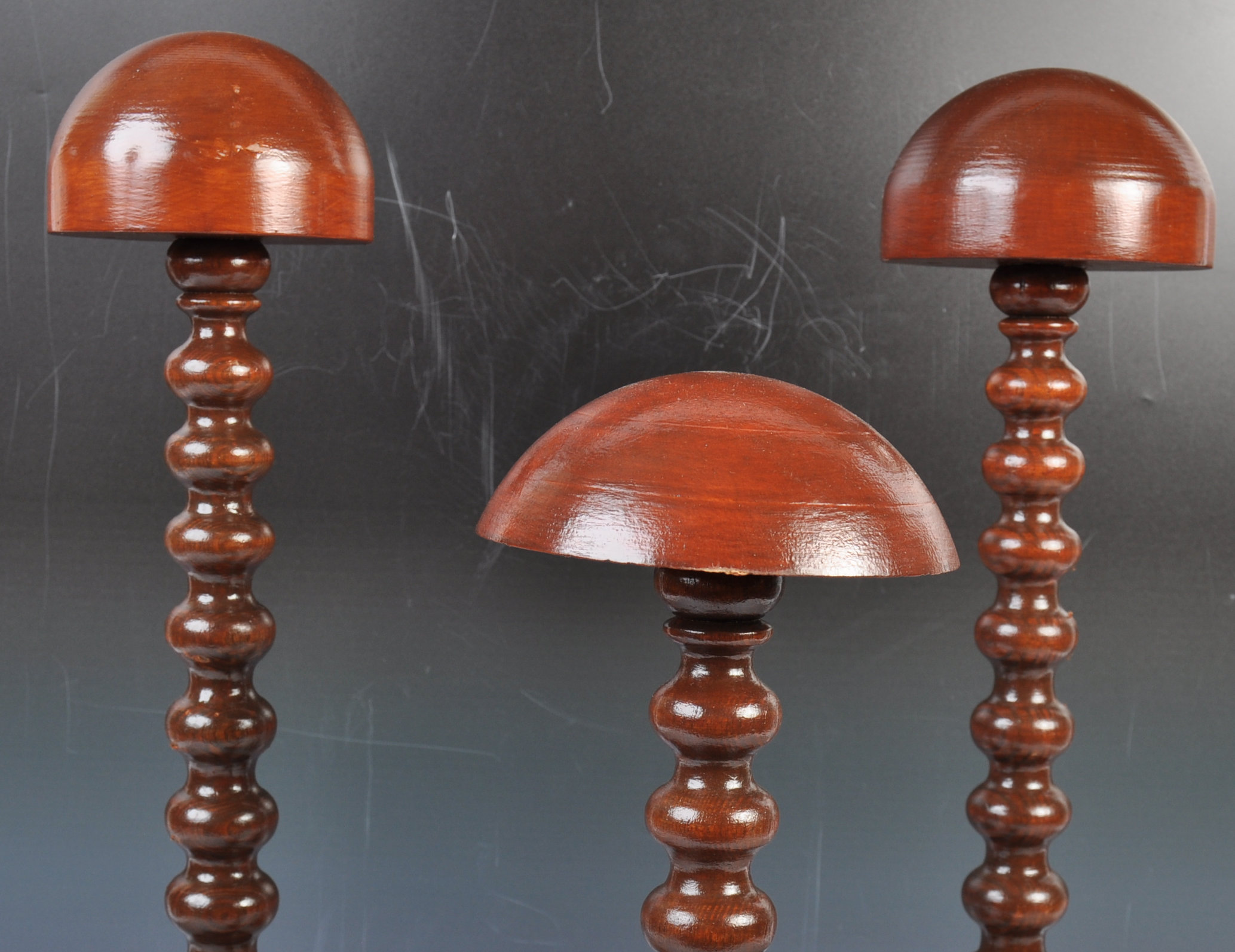 GROUP OF THREE MAHOGANY SHOP / HABERDASHERY HAT DISPLAY STANDS - Image 2 of 5