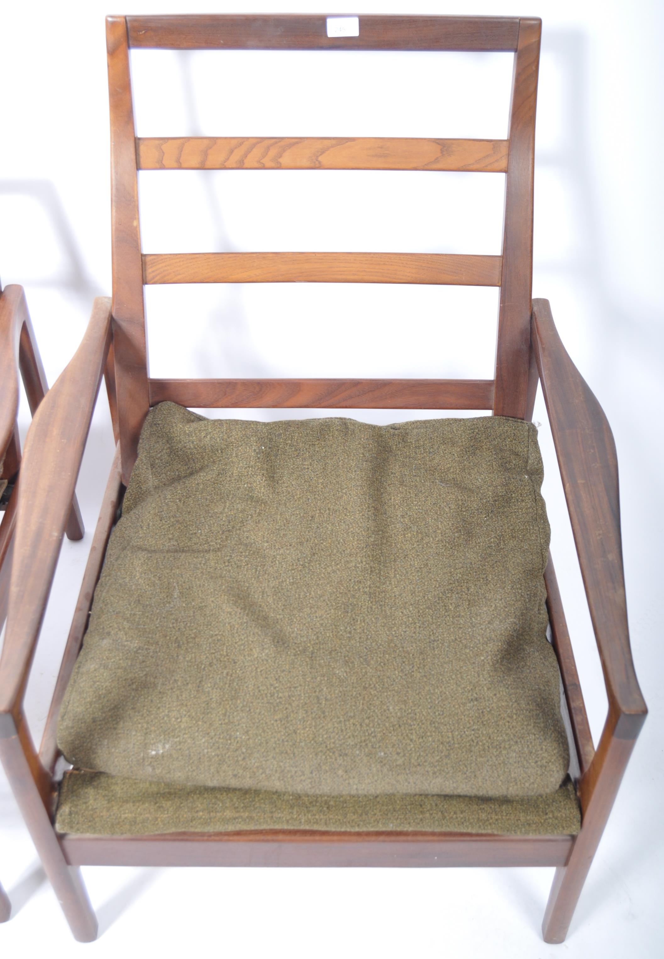 QUALITY PAIR OF HIS AND HERS TEAK FRAMED ARMCHAIRS / EASY LOUNGE CHAIRS - Image 5 of 9