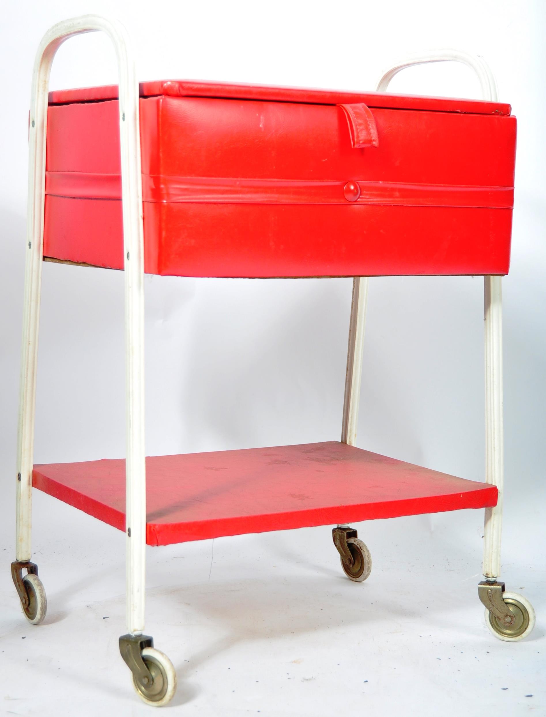 RETRO VINTAGE EUROPEAN RED & WHITE VINYL SEWING BOX