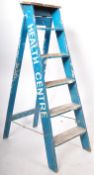 ORIGINAL MID CENTURY BLUE PAINTED HEALTH CENTER STEPLADDER