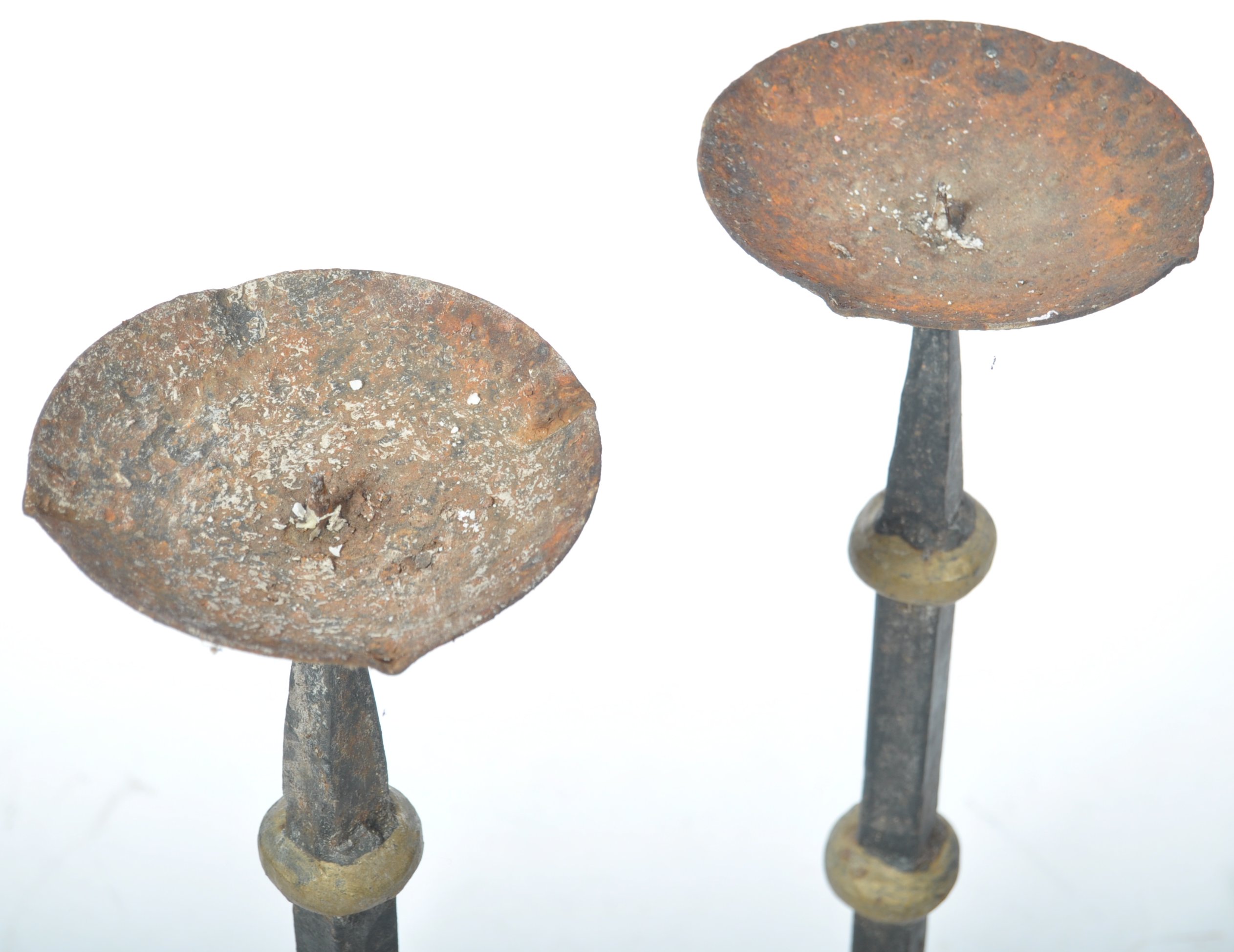 GOOD GROUP OF FOUR VICTORIAN GRADUATING IRON WORK CANDLE HOLDERS - Image 3 of 6