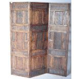 EARLY 20TH CENTURY INDIAN HARDWOOD THREE SECTION FOLDING SCREEN