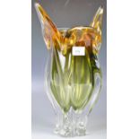 ORIGINAL CZECH STUDIO ART GLASS VASE OF MOLAR FORM.