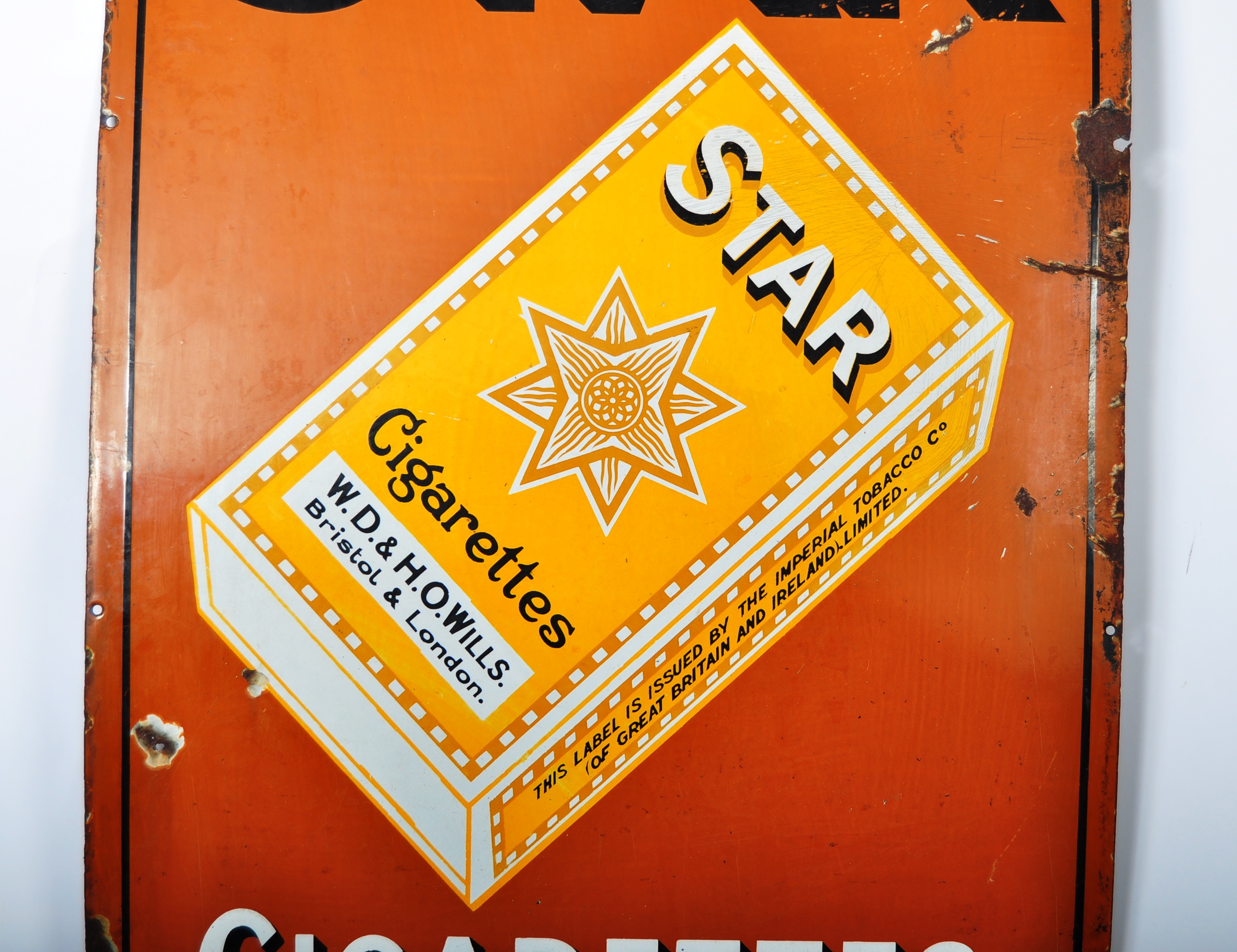 WILLS'S STAR CIGARETTES PICTORIAL ENAMELED ADVERTISING SHOP SIGN - Image 3 of 5