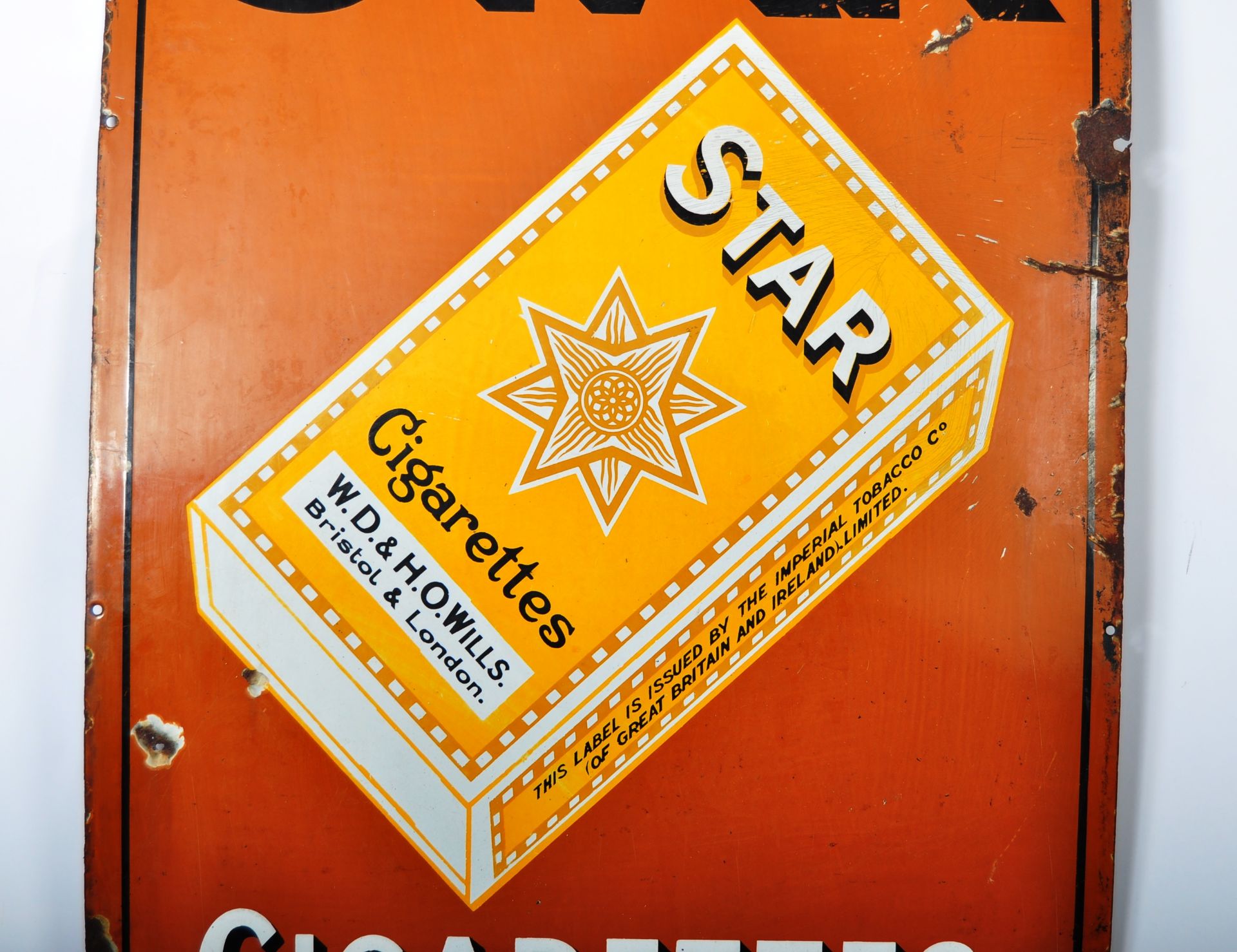 WILLS'S STAR CIGARETTES PICTORIAL ENAMELED ADVERTISING SHOP SIGN - Image 3 of 5