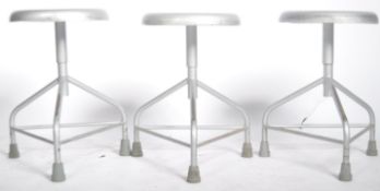 MATCHING SET OF THREE HASKINS FURNITURE INDUSTRIAL METAL STOOLS