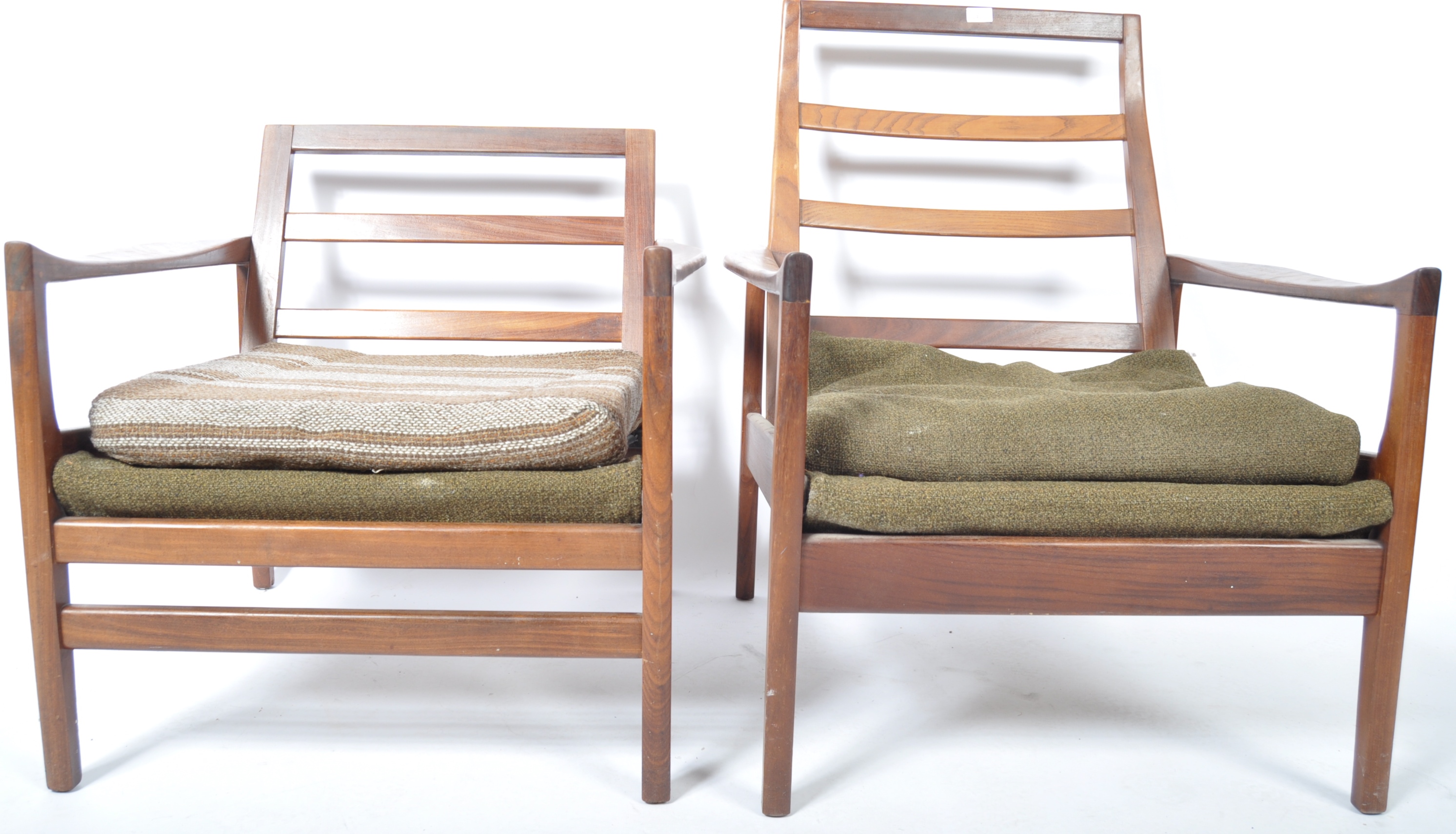 QUALITY PAIR OF HIS AND HERS TEAK FRAMED ARMCHAIRS / EASY LOUNGE CHAIRS - Image 3 of 9