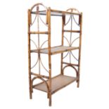 VINTAGE THREE TIER OPEN DISPLAY BOOKCASE OF BAMBOO CONSTRUCTION