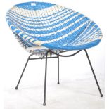 A 20TH CENTURY RETRO BLUE AND WHITE WICKER SATELLITE SPUTNIK CHAIR