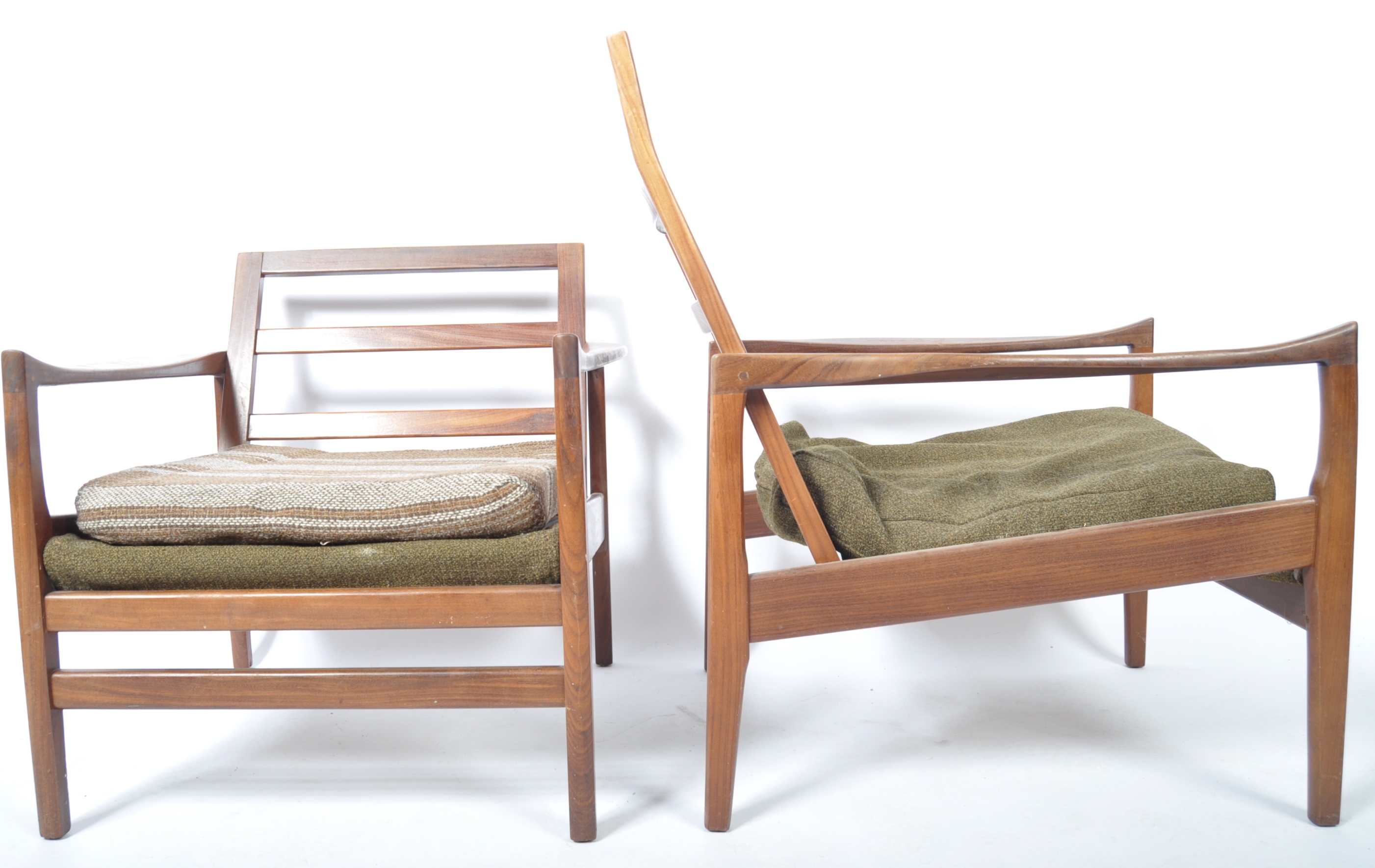 QUALITY PAIR OF HIS AND HERS TEAK FRAMED ARMCHAIRS / EASY LOUNGE CHAIRS - Image 6 of 9