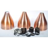 THREE LARGE 20TH CENTURY COPPER INDUSTRIAL CEILING LIGHT SHADES