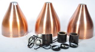 THREE LARGE 20TH CENTURY COPPER INDUSTRIAL CEILING LIGHT SHADES