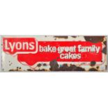 LYONS FAMILY CAKES ENAMELED ADVERTISING POINT OF SALE SIGN