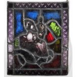 20TH CENTURY STAINED GLASS PANEL DEPICTING A KNIGHT ON HORSE