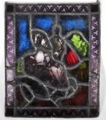 20TH CENTURY STAINED GLASS PANEL DEPICTING A KNIGHT ON HORSE