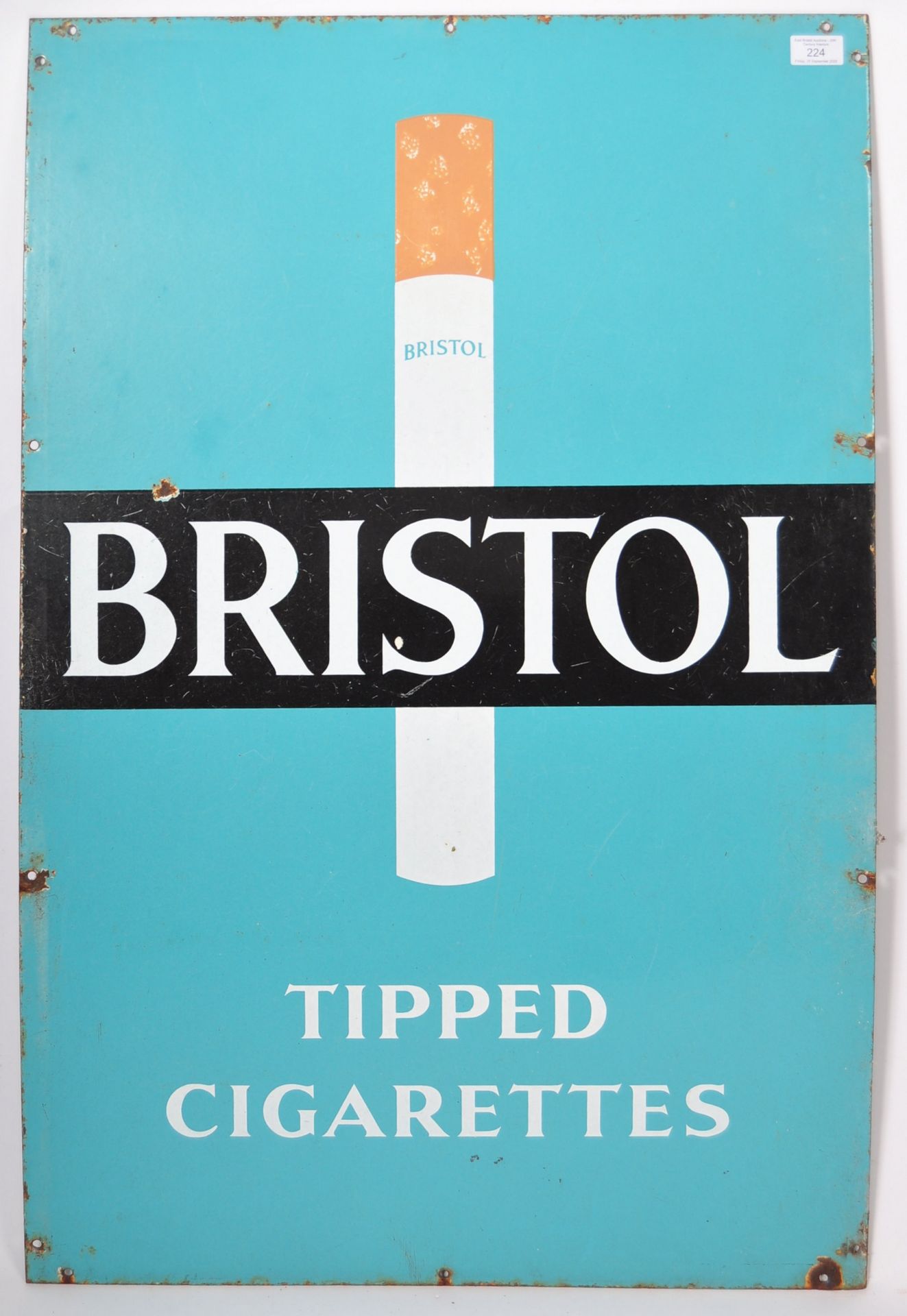 BRISTOL TIPPED CIGARETTES ENAMELED ADVERTISING POINT OF SALE SIGN