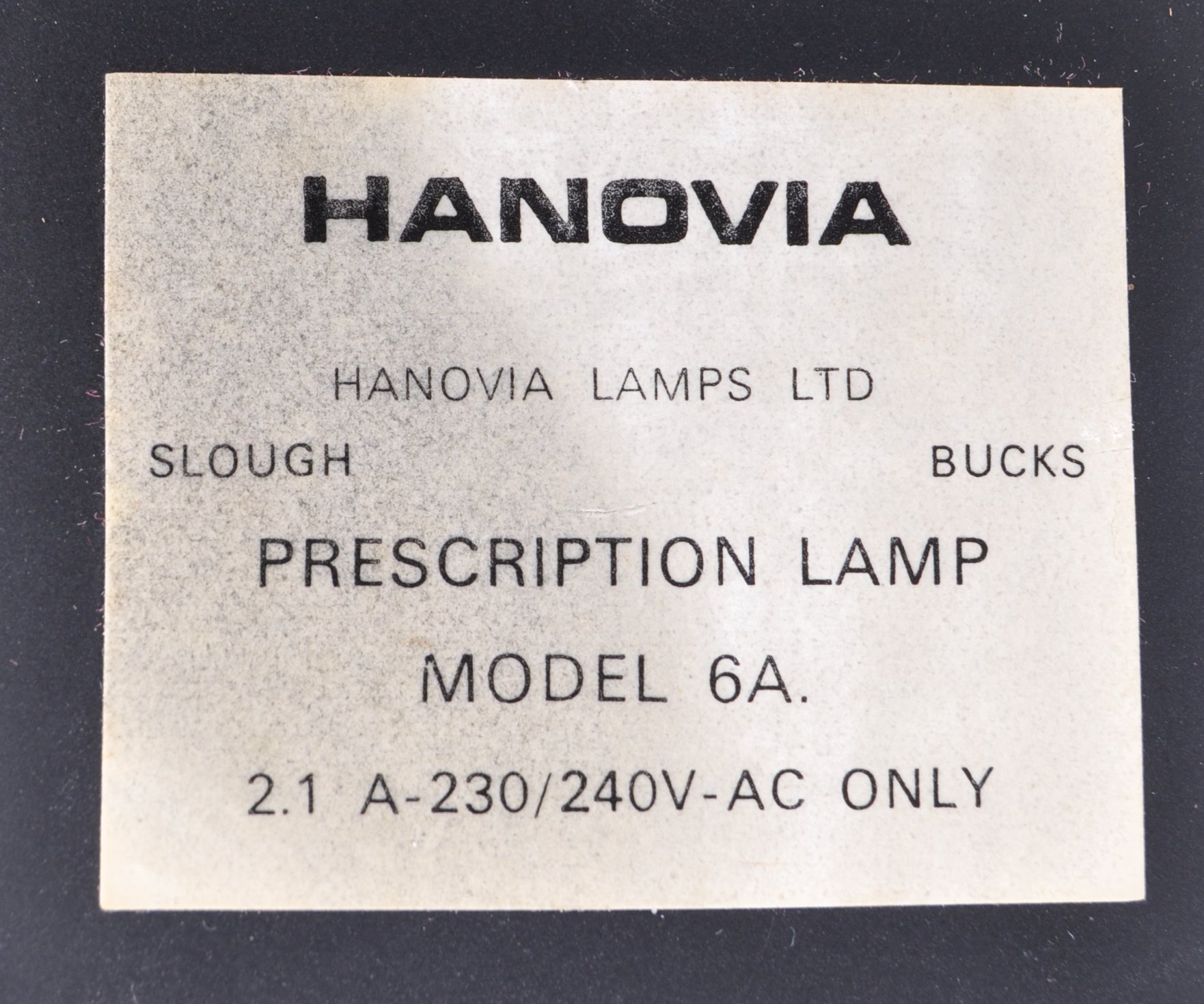 HANOVIA MODEL 6A MID CENTURY ULTRAVIOLET LAMP LIGHT IN ORIGINAL COLOUR - Image 6 of 6