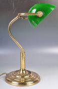 VINTAGE BRASS AND GREEN GLASS BANKERS DESK LAMP