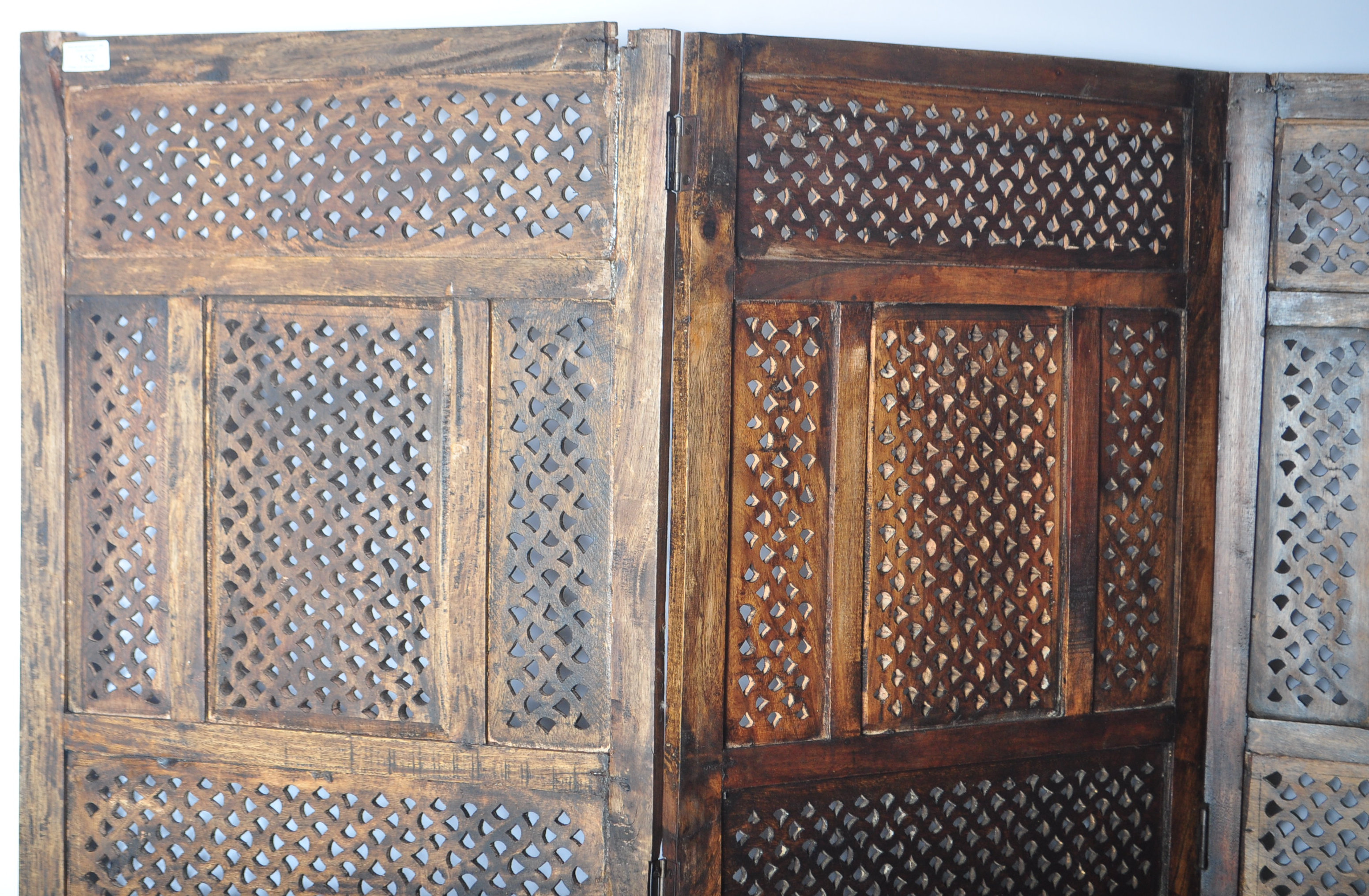EARLY 20TH CENTURY INDIAN HARDWOOD THREE SECTION FOLDING SCREEN - Image 2 of 4