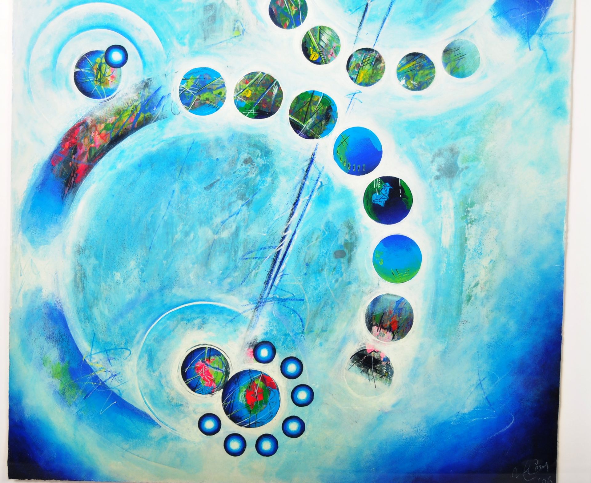 CONTEMPORARY MIXED MEDIA ABSTRACT ART PAINTING DEPICTING PLANETS - Image 3 of 5
