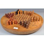 FANTASTIC WALNUT AND SPECIMEN WOOD CHINESE CHECKERS GAME