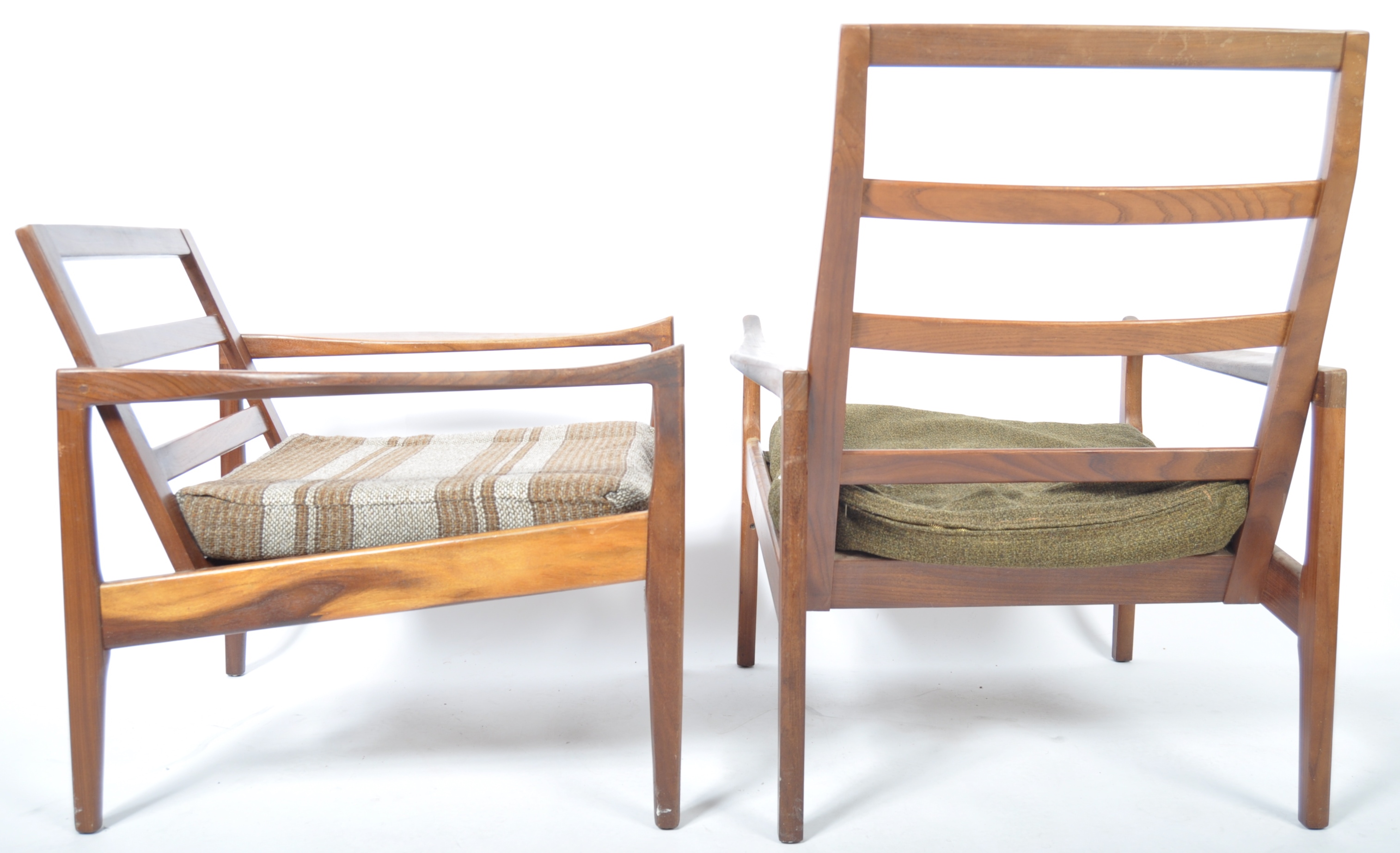 QUALITY PAIR OF HIS AND HERS TEAK FRAMED ARMCHAIRS / EASY LOUNGE CHAIRS - Image 7 of 9