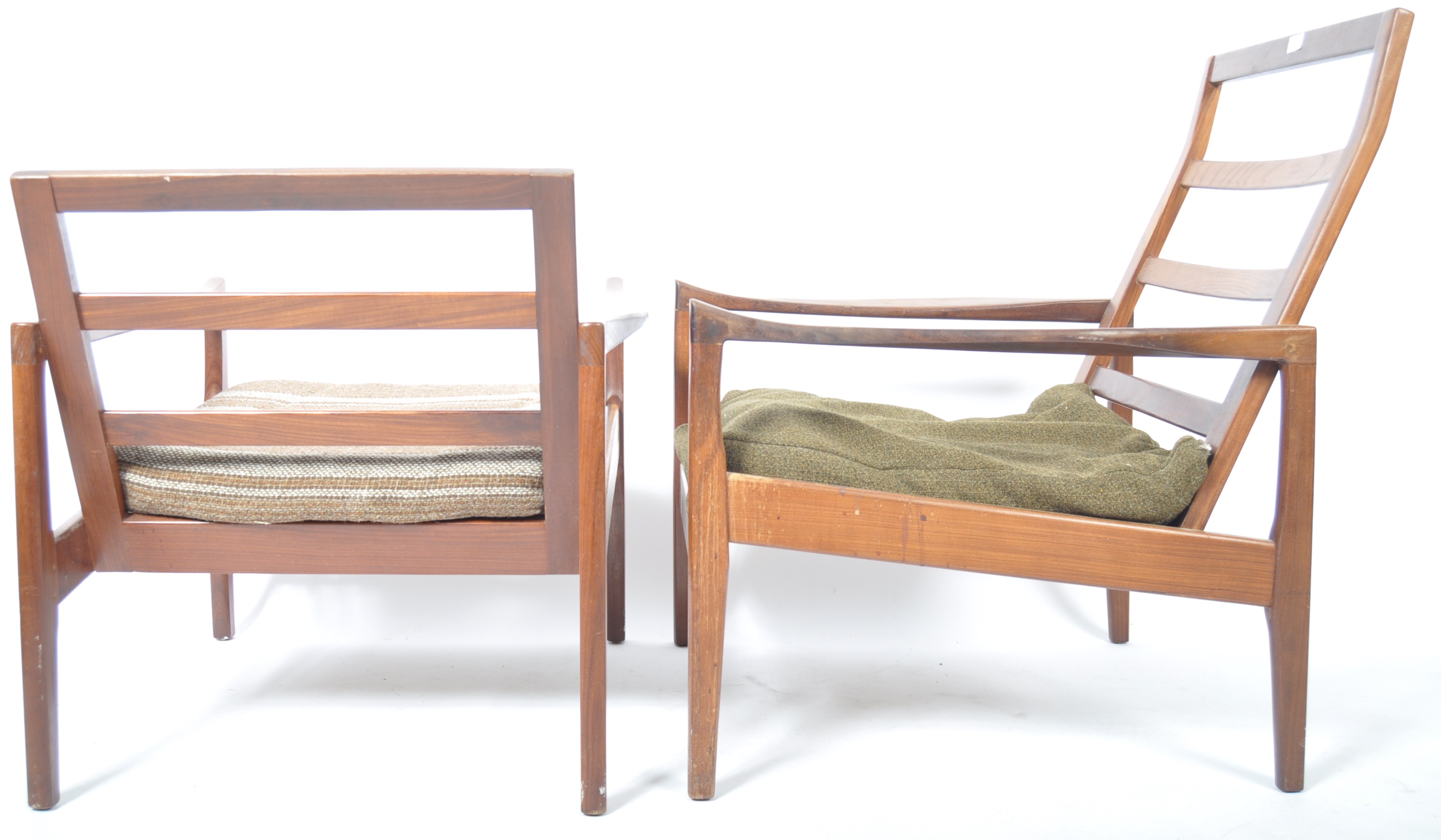 QUALITY PAIR OF HIS AND HERS TEAK FRAMED ARMCHAIRS / EASY LOUNGE CHAIRS - Image 8 of 9