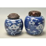 CHINESE BLUE AND WHITE GINGER JARS WITH PRUNUS DECORATION