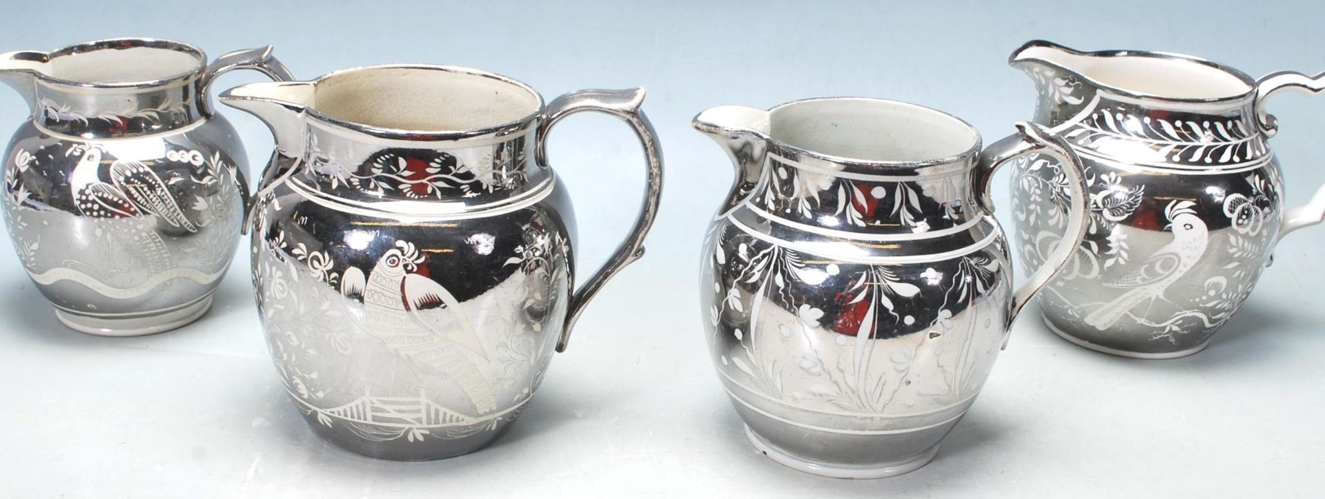 COLLECTION 19TH CENTURY VICTORIAN SILVER RESIST LUSTRE WARE JUGS