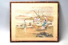 CHINESE HAND PAINTED FRAMED SILK