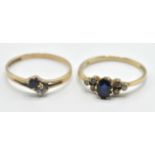 TWO 9CT GOLD RINGS SET WITH BLUE AND WHITE STONES
