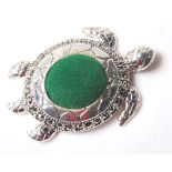 A STAMPED 925 SILVER PIN CUSHION IN THE FORM OF A TURTLE, SET WITH MARCASITES.
