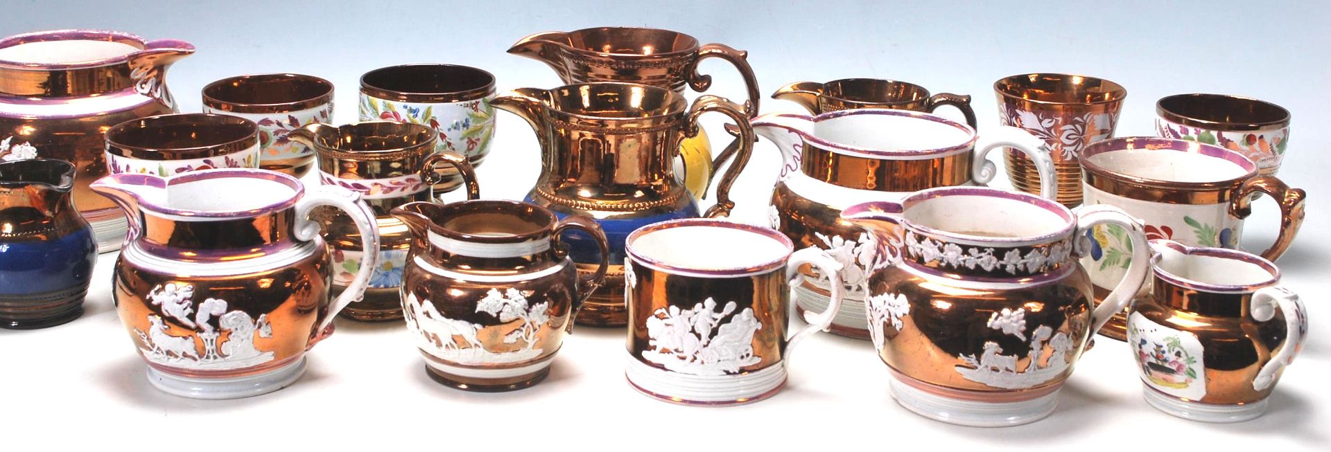 LARGE COLLECTION OF VICTORIAN 19TH CENTURY COPPER LUSTREWARE